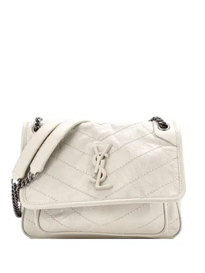 Pre-owned Saint Laurent Niki Chain Flap Bag Matelasse Chevron Leather Baby Shoulder Bag In Neutral