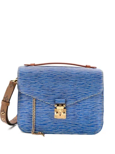 Pre-owned Louis Vuitton Pochette Metis Epi Leather And Reverse Monogram Canvas Shoulder Bag In Blue