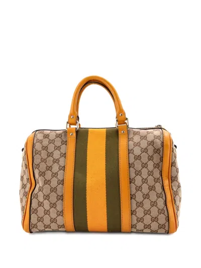 Pre-owned Gucci Vintage Web Boston Bag Gg Canvas Medium Satchel In Neutral