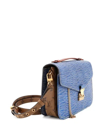 Pre-owned Louis Vuitton Pochette Metis Epi Leather And Reverse Monogram Canvas Shoulder Bag In Blue
