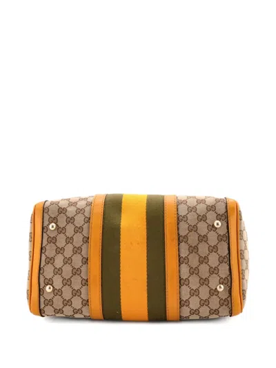 Pre-owned Gucci Vintage Web Boston Bag Gg Canvas Medium Satchel In Neutral