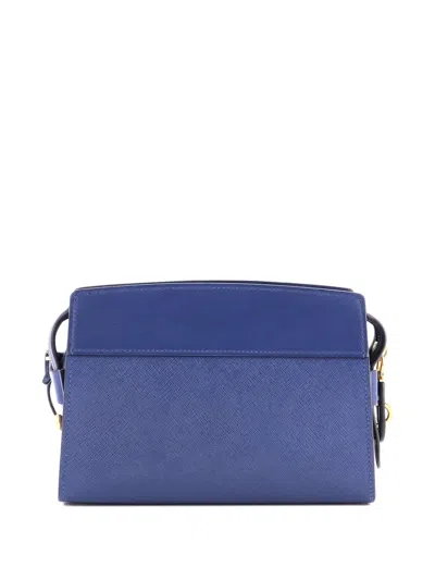 Pre-owned Prada Esplanade Saffiano With City Calf Small Crossbody Bag In Blue