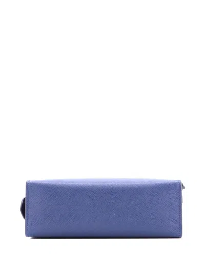 Pre-owned Prada Esplanade Saffiano With City Calf Small Crossbody Bag In Blue