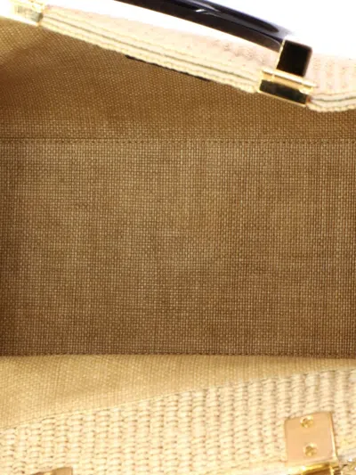 Pre-owned Fendi Sunshine Shopper Woven Raffia Medium Tote Bag In Neutral