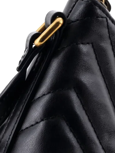 Pre-owned Gucci Gg Marmont Pochette Shoulder Bag Matelasse Leather Small Hobo Bag In Black