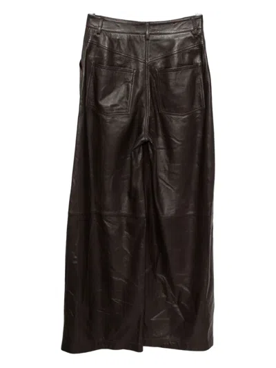 Yves Salomon Lamb Leather Straight-leg Trousers In Brown