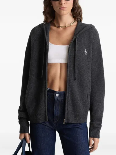 Sporty And Rich Womens Dark Grey Duty Cash Embroidered-logo Cashmere-and-wool Hoodie In Gray