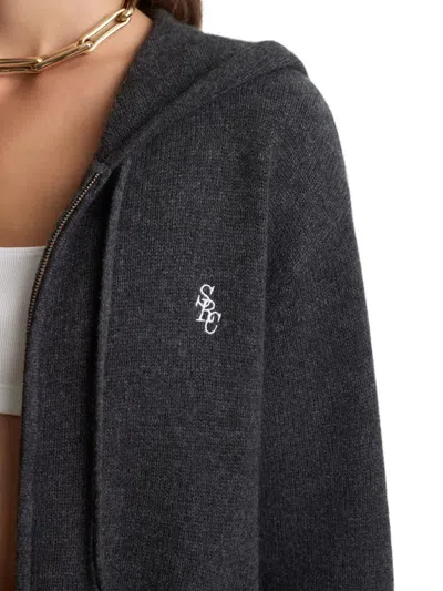 Sporty And Rich Womens Dark Grey Duty Cash Embroidered-logo Cashmere-and-wool Hoodie In Gray