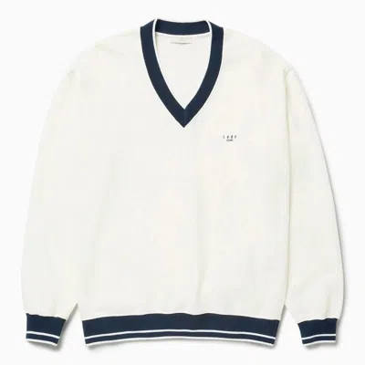 1989 Studio V-neck Sweatshirt Contrast Trim In White
