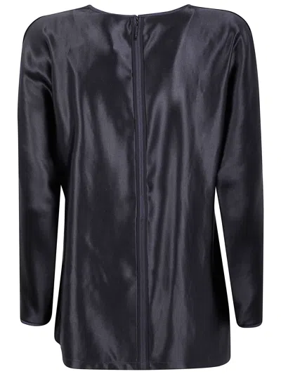 Giorgio Armani Shiny Effect Silk Sweatshirt With Crew Neck And Back Zipper Closure In Black