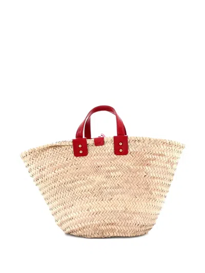 Pre-owned Dolce & Gabbana Kendra Logo Basket Bag Embroidered Straw Tote Bag In Neutral