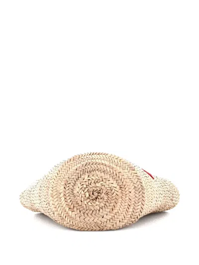 Pre-owned Dolce & Gabbana Kendra Logo Basket Bag Embroidered Straw Tote Bag In Neutral