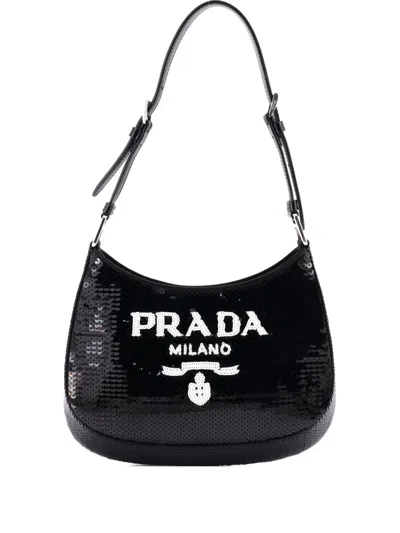 Pre-owned Prada Cleo Sequins Small Shoulder Bag In Black
