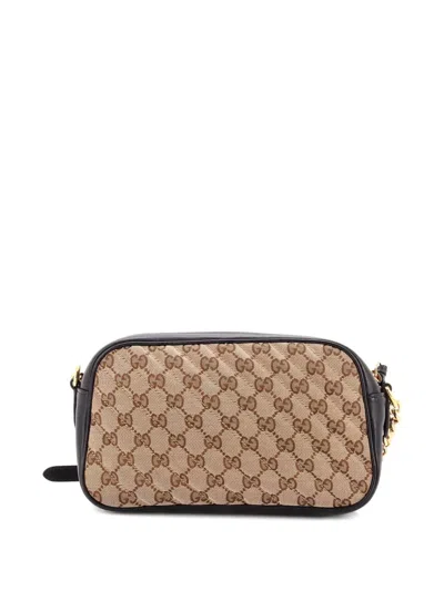 Pre-owned Gucci Gg Marmont Shoulder Bag Diagonal Quilted Gg Canvas With Leather Small Crossbody Bag In Neutral