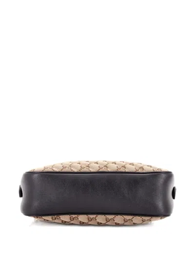 Pre-owned Gucci Gg Marmont Shoulder Bag Diagonal Quilted Gg Canvas With Leather Small Crossbody Bag In Neutral