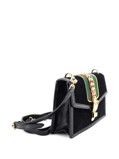 Pre-owned Gucci Sylvie Shoulder Bag Gg Velvet Small Crossbody Bag In Black