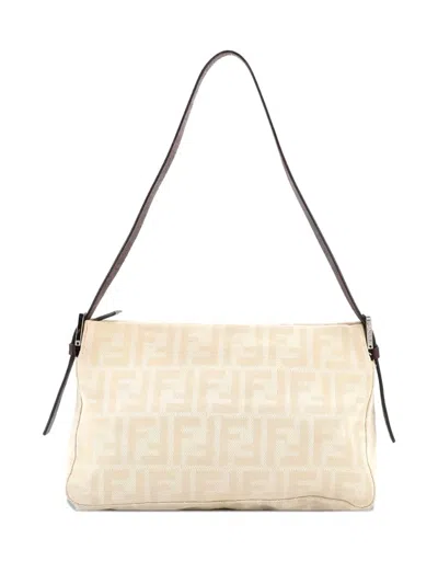 Pre-owned Fendi Vintage Pocket Zucca Canvas Small Shoulder Bag In Neutral