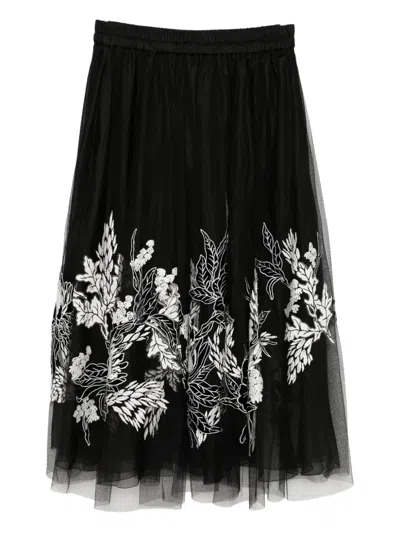 Biyan Floral-embroidered Skirt In Black