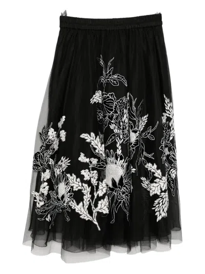 Biyan Floral-embroidered Skirt In Black