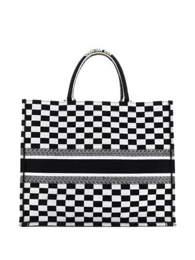 Pre-owned Dior Book Embroidered Canvas Large Tote Bag In Black