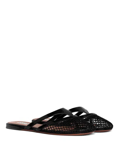 Alaïa Alaia Fishnet And Leather Infradito Flat Mules In Black