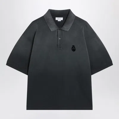 Alexander Mcqueen Faded Effect Black Polo Shirt In Cotton In Gray
