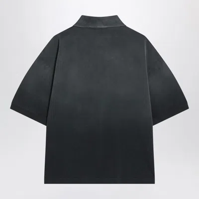 Alexander Mcqueen Faded Effect Black Polo Shirt In Cotton In Gray