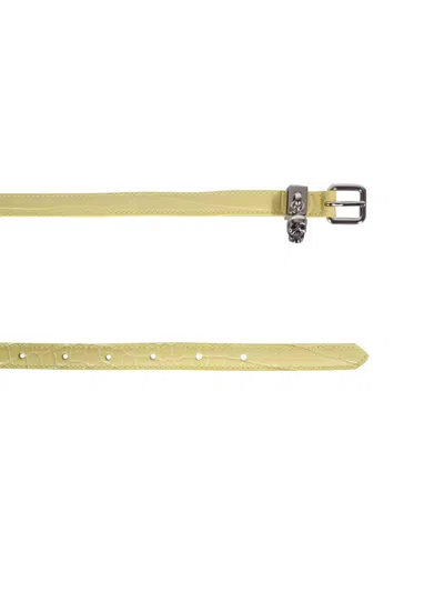 Alexander Mcqueen Double Belt With Skull And Pavè In Yellow