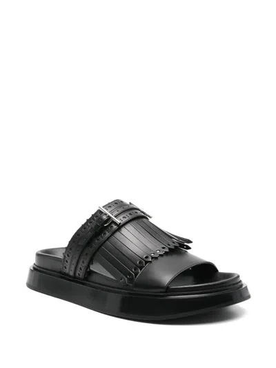 Alexander Mcqueen Alexander Mc Queen T Bar Fringed Black Sandals In Black