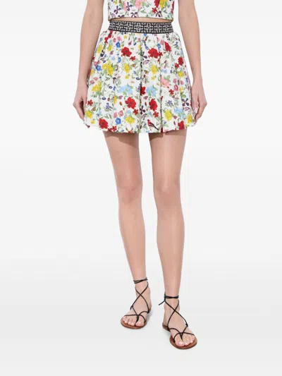 Alice And Olivia Haven Lin And Cotton Mini Skirt In Multi