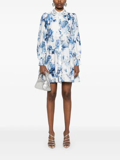 Alice And Olivia Junia Printed Mini Dress In Blue