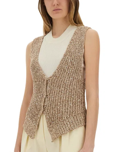 Alysi Tricot Vest With Sequins In Animal Print