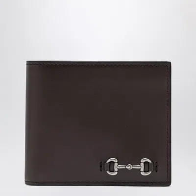 Gucci Men Brown Bi-fold Wallet With Horsebit On The Front And Embossed Logo On The Inside In Leather In Black