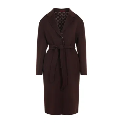 Gucci Brown Reversible Double-breasted Coat With Notched Revers And Belt In Wool Woman In Brown