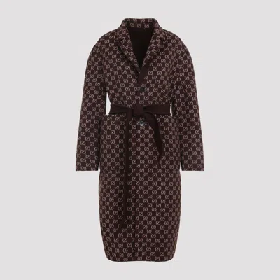 Gucci Brown Reversible Double-breasted Coat With Notched Revers And Belt In Wool Woman In Brown