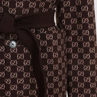 Gucci Brown Reversible Double-breasted Coat With Notched Revers And Belt In Wool Woman In Brown