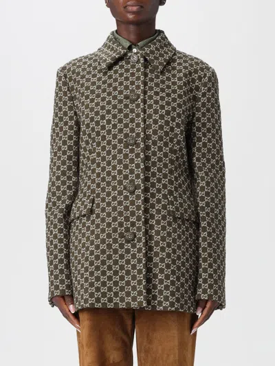 Gucci Monogram Patterned Cotton Blend Jacket In Green