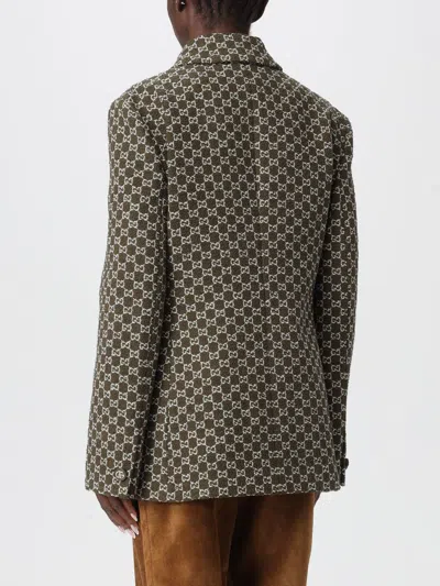 Gucci Monogram Patterned Cotton Blend Jacket In Green