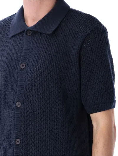 Arte Antwerp Crochet Knit Button Shirt In Blue