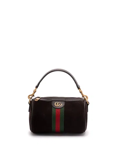 Gucci Dark Brown Suede Mini Ophidia Handbag In Multi