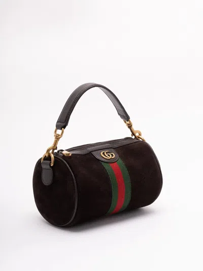 Gucci Dark Brown Suede Mini Ophidia Handbag In Multi