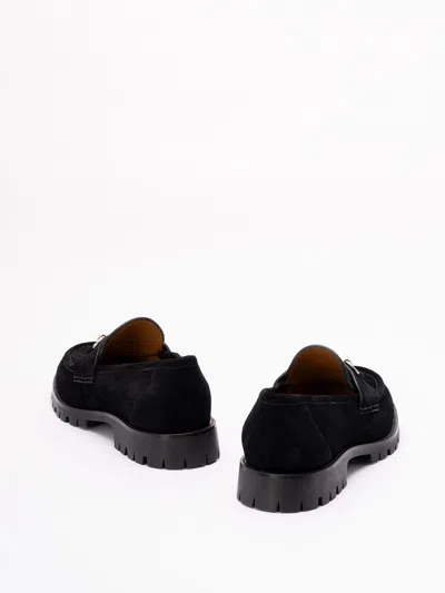 Gucci Suede Loafers Featuring Metallic Buckle In Black