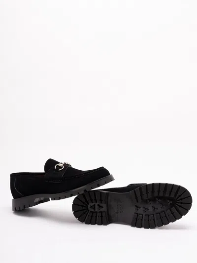 Gucci Suede Loafers Featuring Metallic Buckle In Black