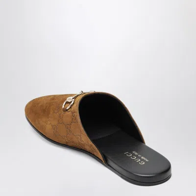 Gucci Sabot Suede Horsebit Flat Shoes Brown In Brown