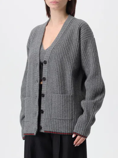 Gucci Women Ribbed Knit Wool Cardigan In Gray