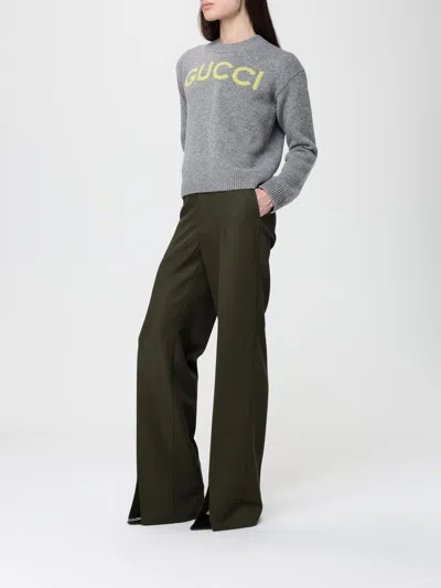 Gucci Wool Sweater With Embroidered Monogram In Gray