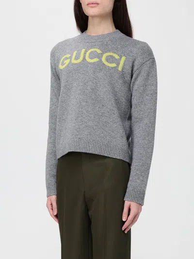 Gucci Wool Sweater With Embroidered Monogram In Gray