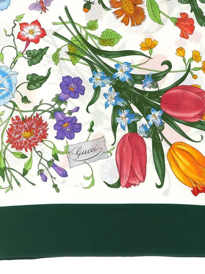 Gucci Floral Square Scarf Featuring Rolled Edges In Green
