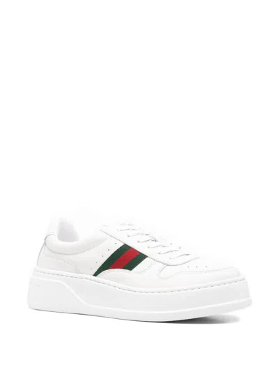 Gucci Women White Sneakers With Web Detail And Oversized Sole In Leather Woman