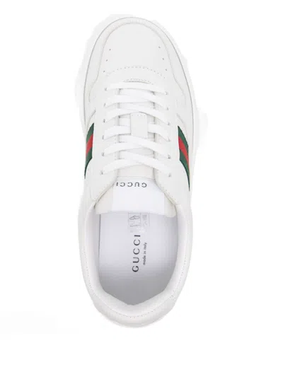Gucci Women White Sneakers With Web Detail And Oversized Sole In Leather Woman
